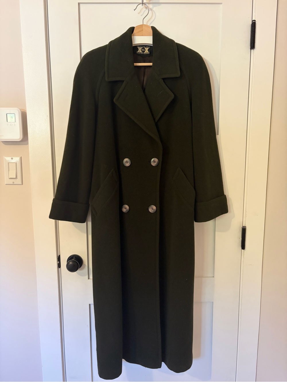 Classic Long Double-Breasted Pea Coat in Dark Olive